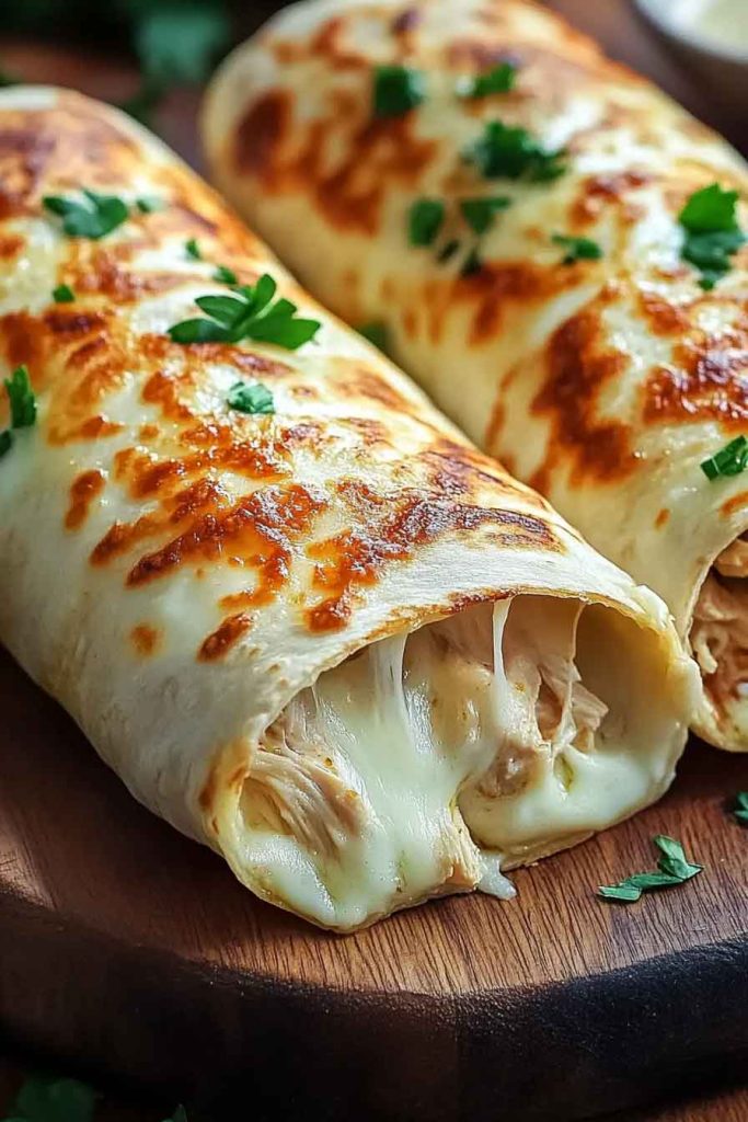 Delicious Cheesy Garlic Chicken Wraps