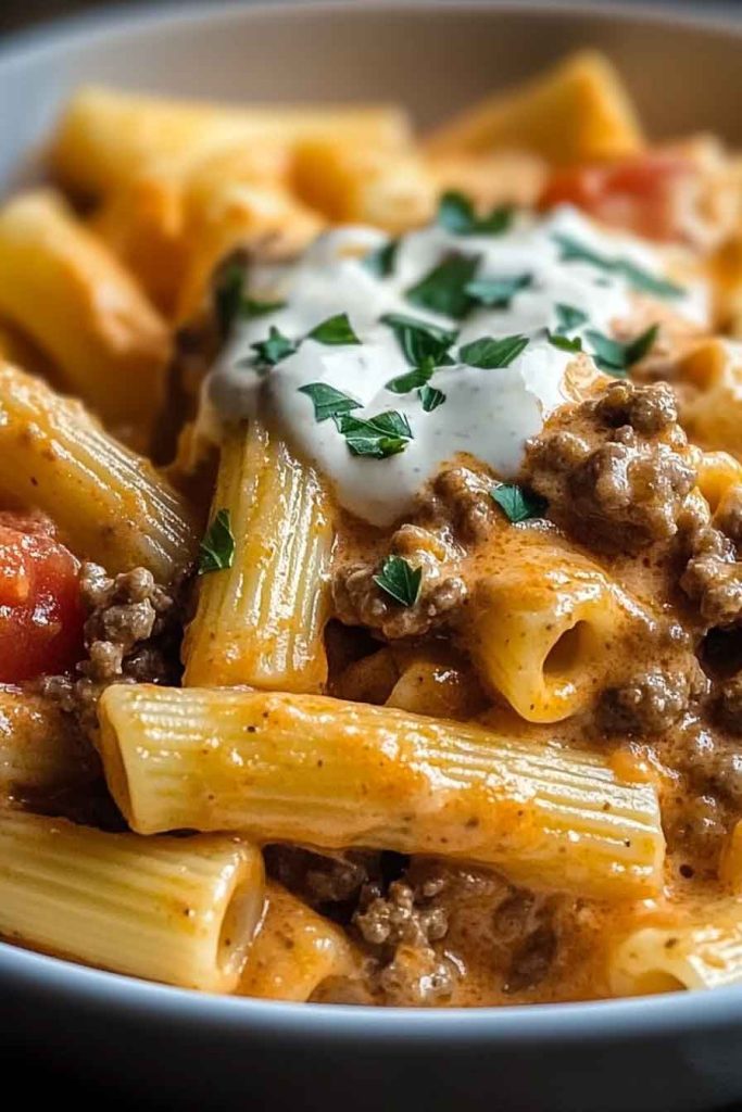 Easy Creamy Rotel Pasta Beef