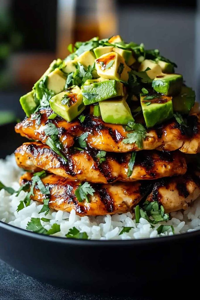 Ingredients for Honey Lime Chicken Avocado Rice Stack