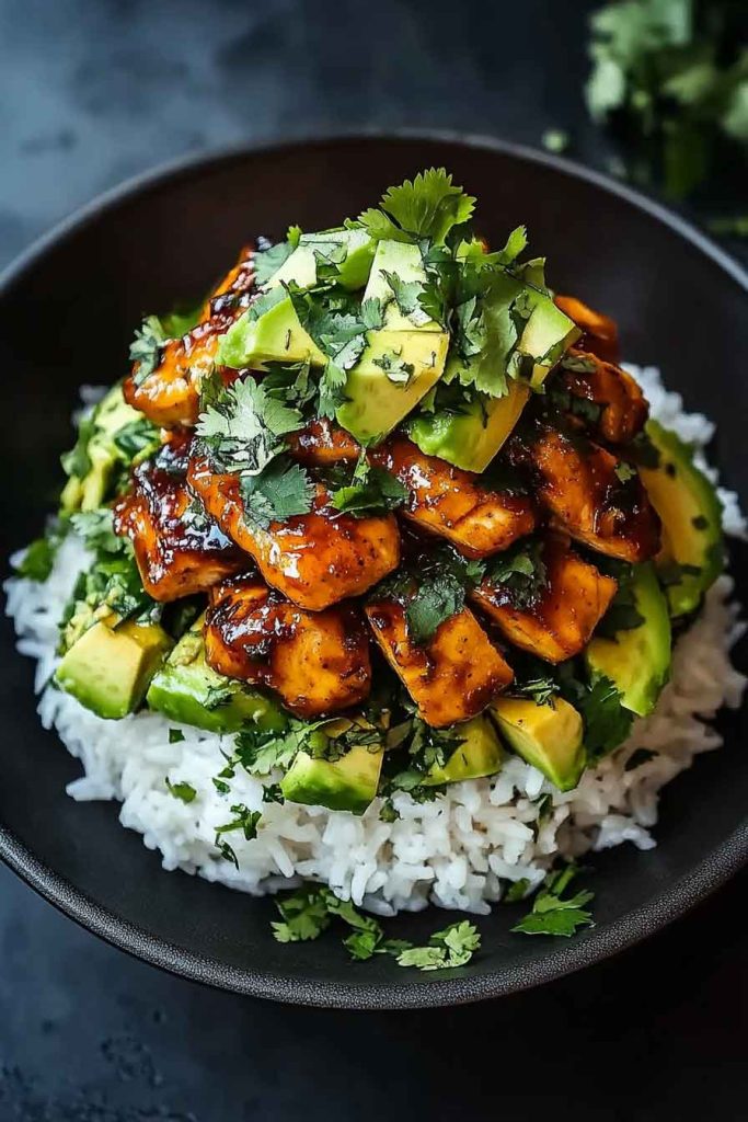 Honey Lime Chicken Avocado Rice Stack