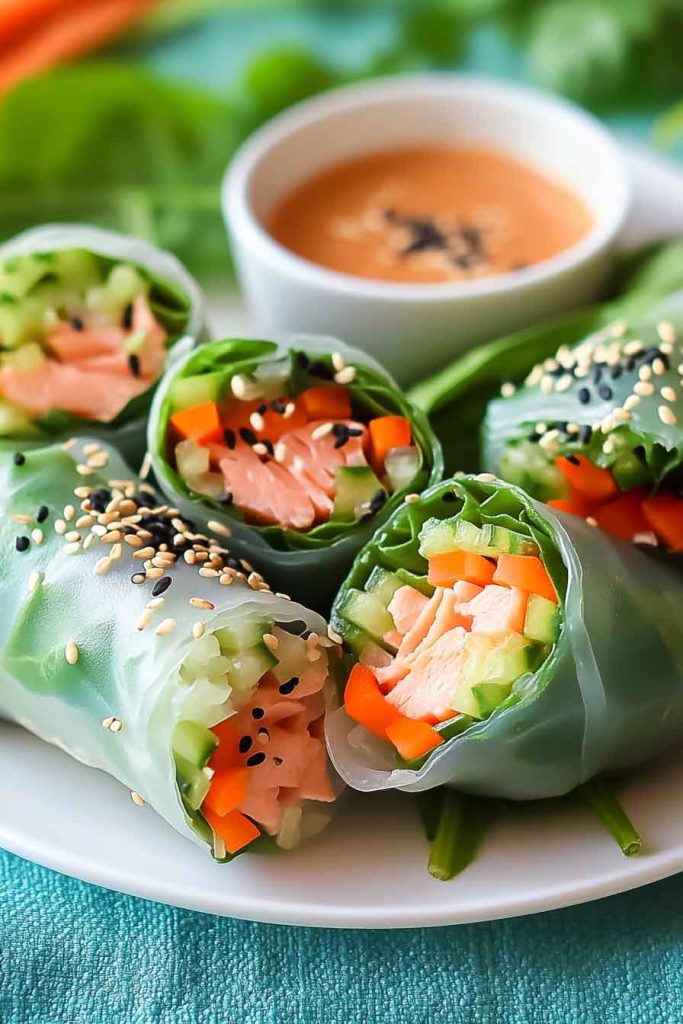 Spinach And Salmon Salad Rolls