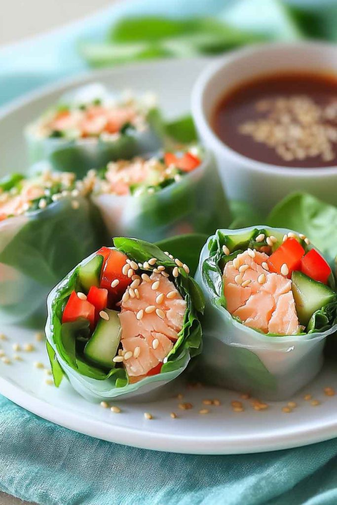 Spinach And Salmon Salad Rolls