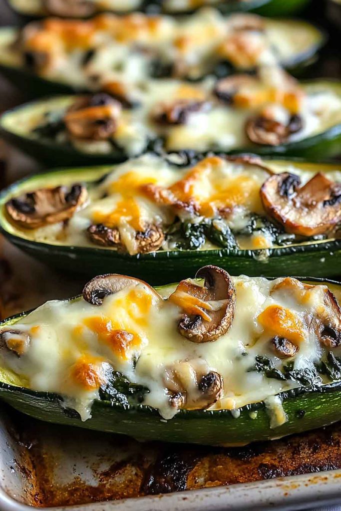 Spinach Mushroom Ricotta Stuffed Zucchini Boats