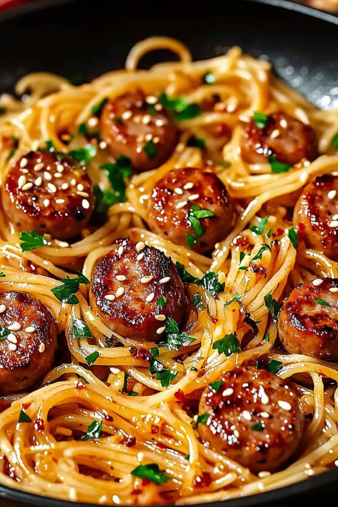 How to Make Sticky Honey Garlic Sausage Pasta 