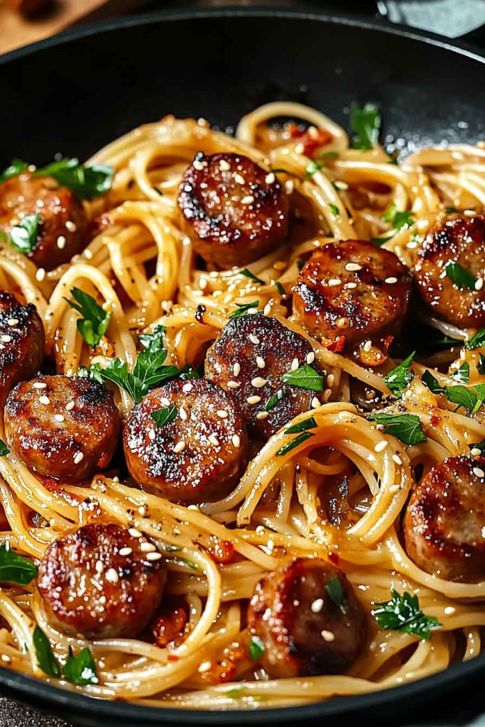 Ingredients for Sticky Honey Garlic Sausage Pasta