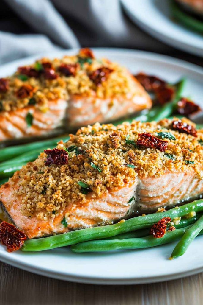 Sun Dried Tomato Parmesan Crusted Salmon