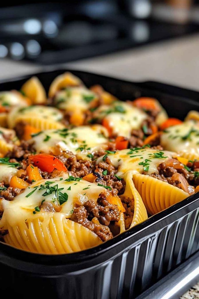 Ingredients for Easy Cheesesteak Stuffed Jumbo Shells