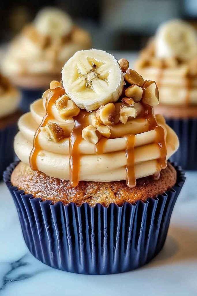 Banana Caramel Peanut Butter Cupcakes