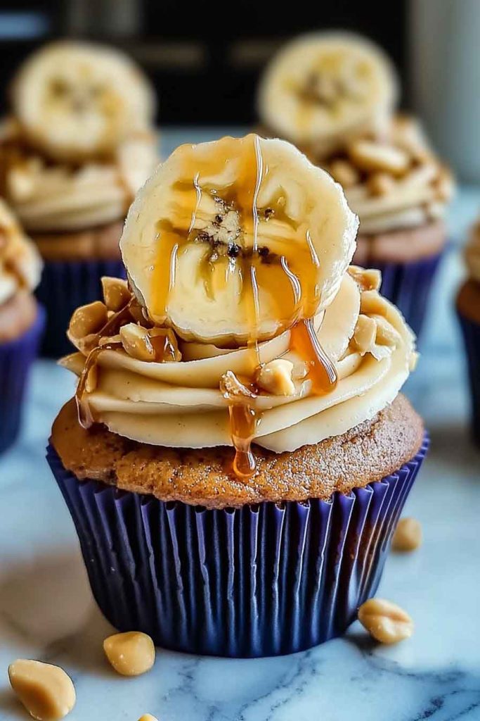 Banana Caramel Peanut Butter Cupcakes