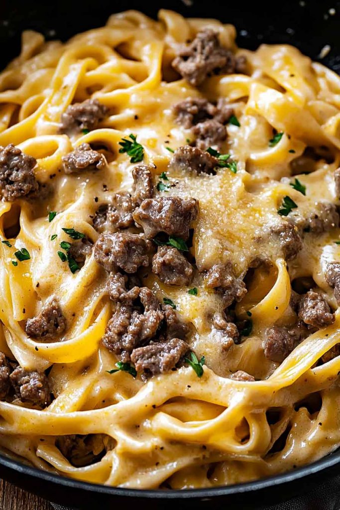 Creamy Beef Garlic Butter Pasta