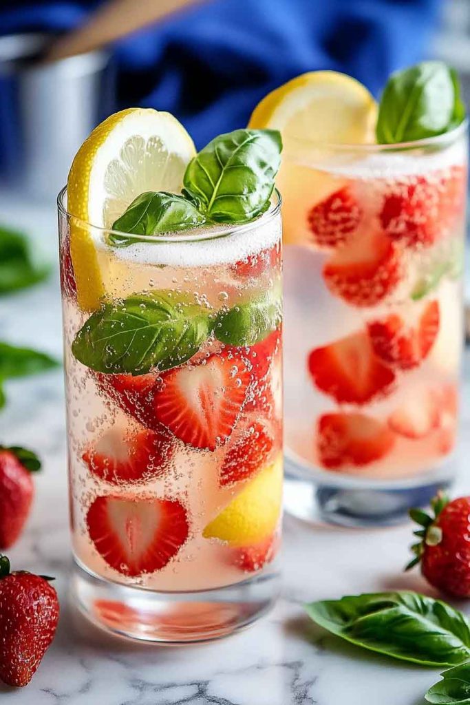 Easy Strawberry Basil Sparkling Water