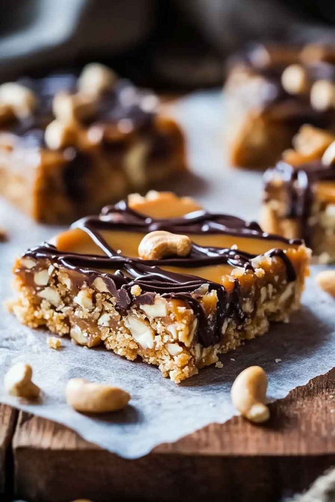 No Bake Caramel Cashew Bar