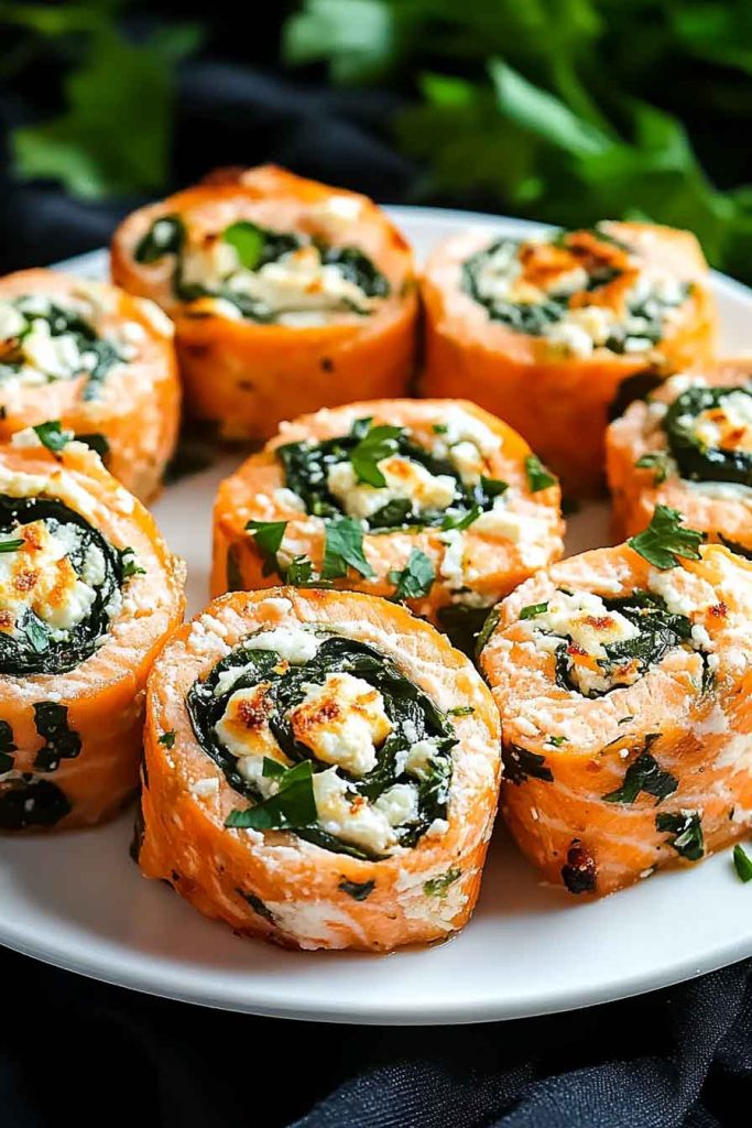 How to Make Spinach Feta Stuffed Salmon Pinwheels 