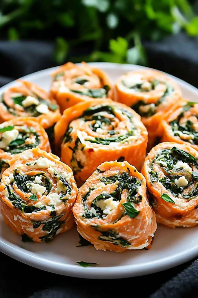 Ingredients for Spinach Feta Stuffed Salmon Pinwheels