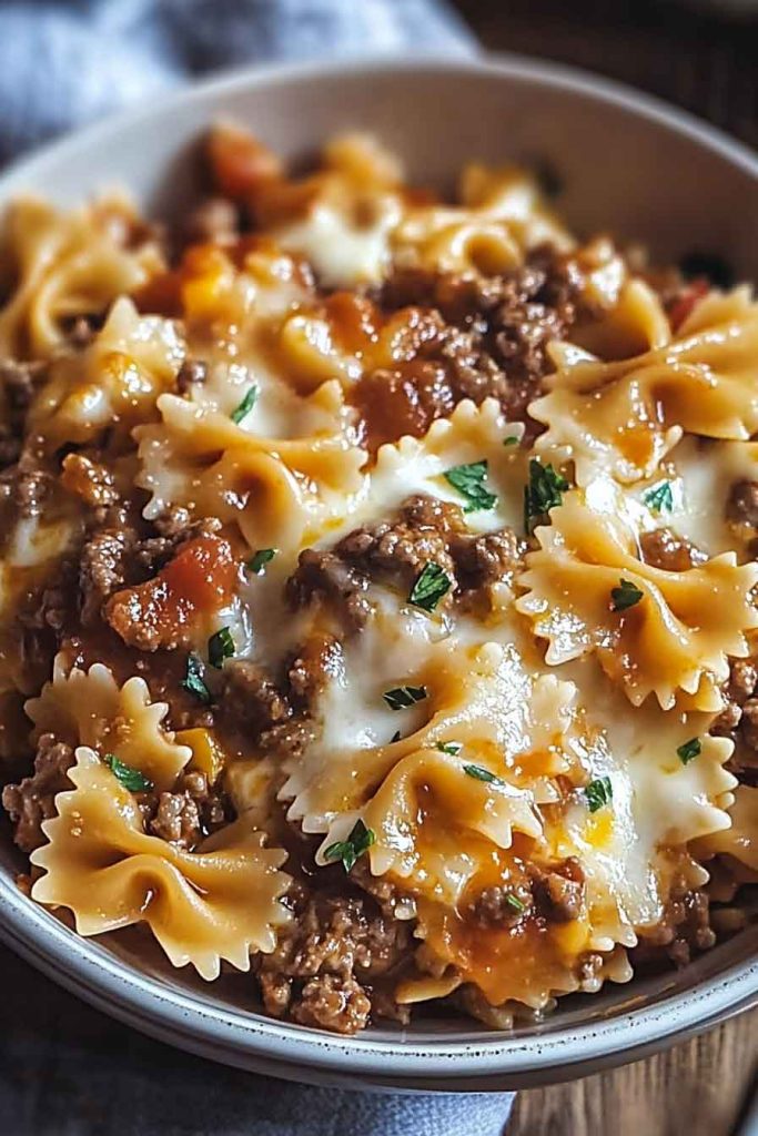 Cheesy Bowtie Pasta Beef