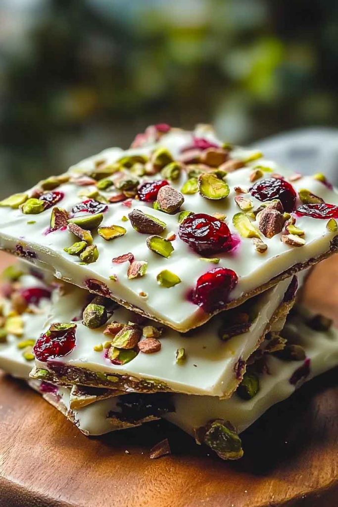 Cranberry Pistachio White Chocolate Bark