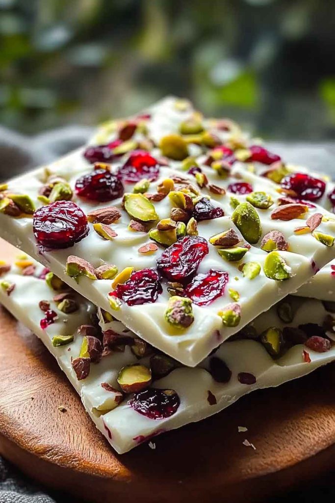 Cranberry Pistachio White Chocolate Bark