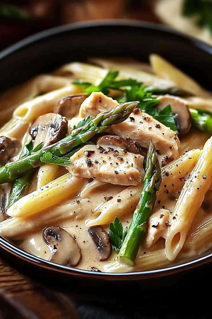 How to Make Creamy Chicken Mushroom Asparagus Penne 