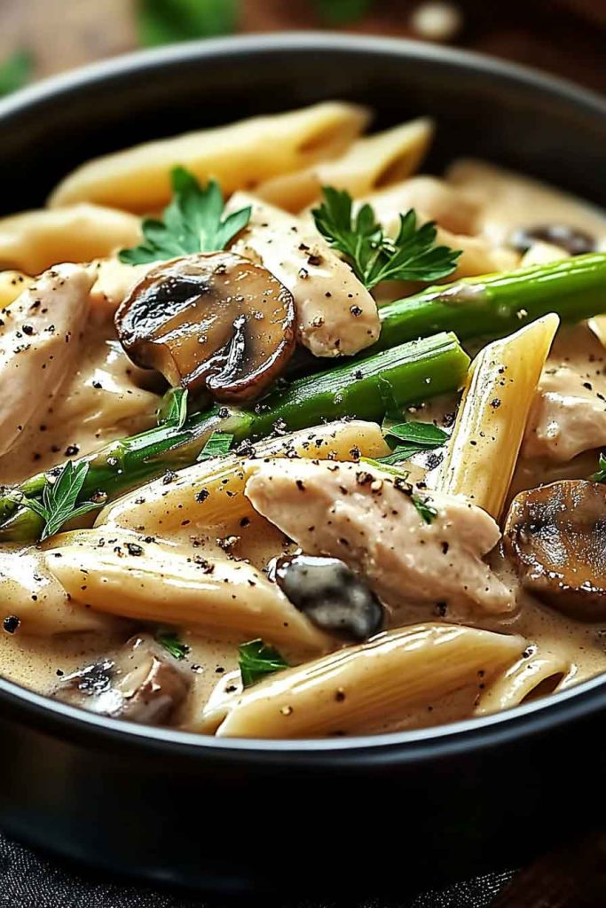 Ingredients for Creamy Chicken Mushroom Asparagus Penne