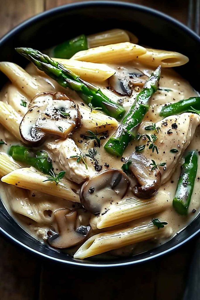 Creamy Chicken Mushroom Asparagus Penne