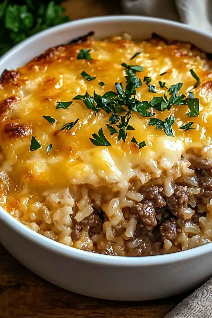 French Onion Beef Rice Casserole