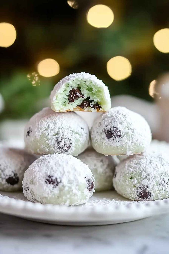 Ingredients for Mint Chocolate Chip Snowball Cookies
